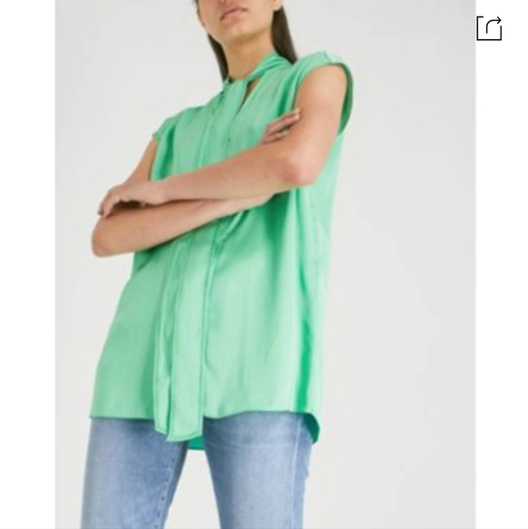 Sandro Lana Tie Neck Apple Green Split Blouse - Picture 2 of 16